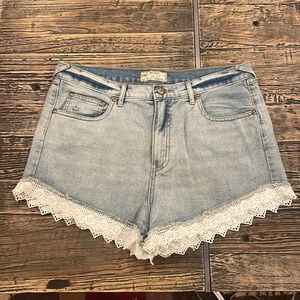Free People Denim Shorts with Lace Trim